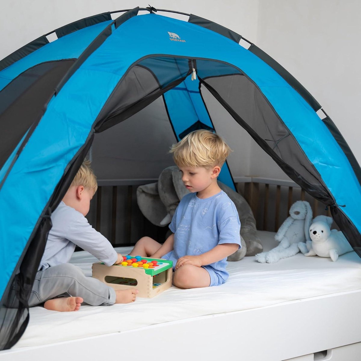 Deryan Bedtent - tweepersoons klamboe - muggentent voor bed - insectenbescherming - compact en lichtgewicht - 200 x 90 x 110 cm - reismuggennet - blauwe draagtas Klamboe