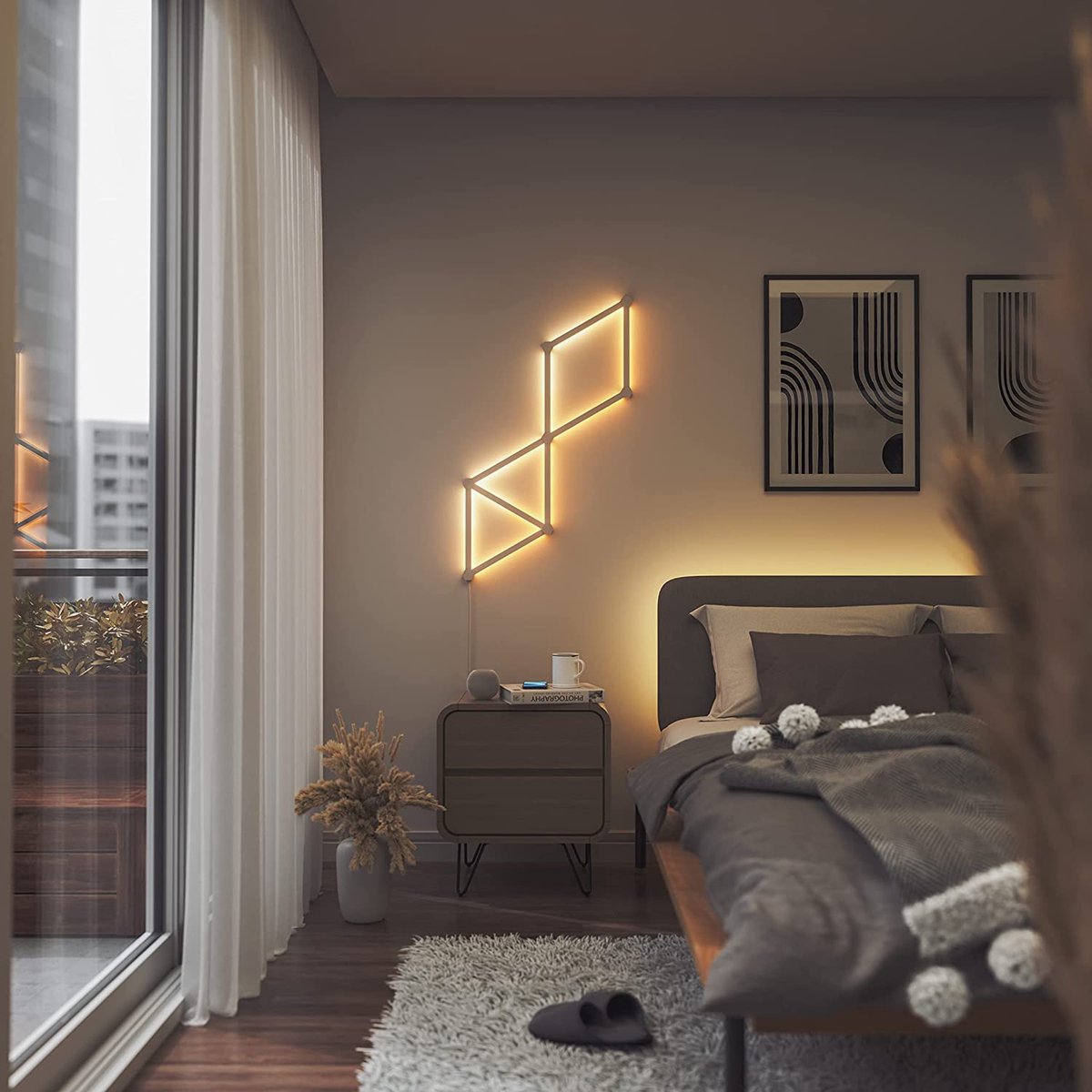 Jsk-P22 LED Smart Wall Light Set - 9 Pieces - White - RGBIC Light Bar - 16 Million Colors - DIY Ambient Lighting Lamp - Incl 3 Modes Wifi, App, Bluetooth - Gaming Accessories - For Living Room, Children's Room, Game Room Decoration