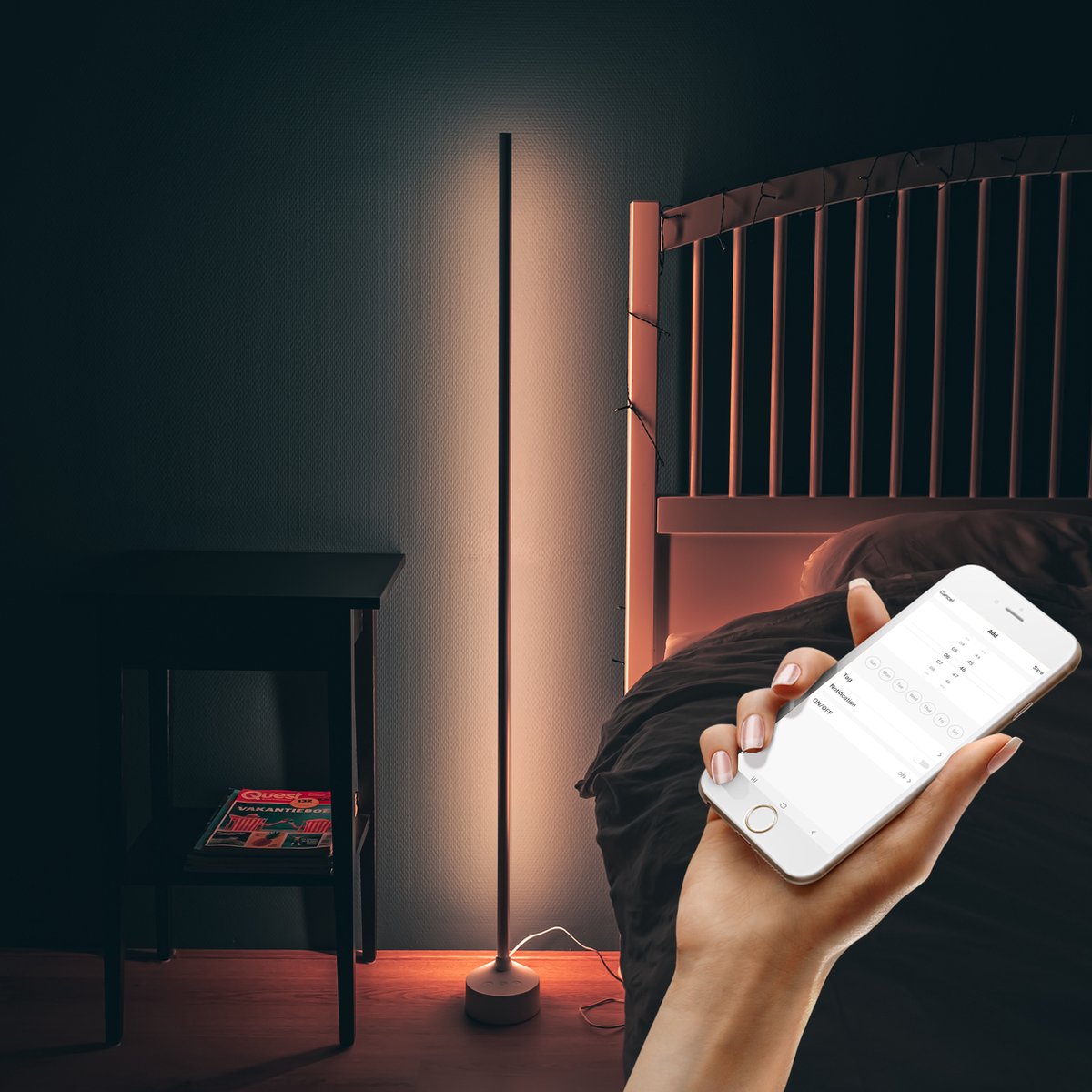 Slimme Hoeklamp Wit - Full Color - Dimbaar & Bedienbaar met App - 138cm