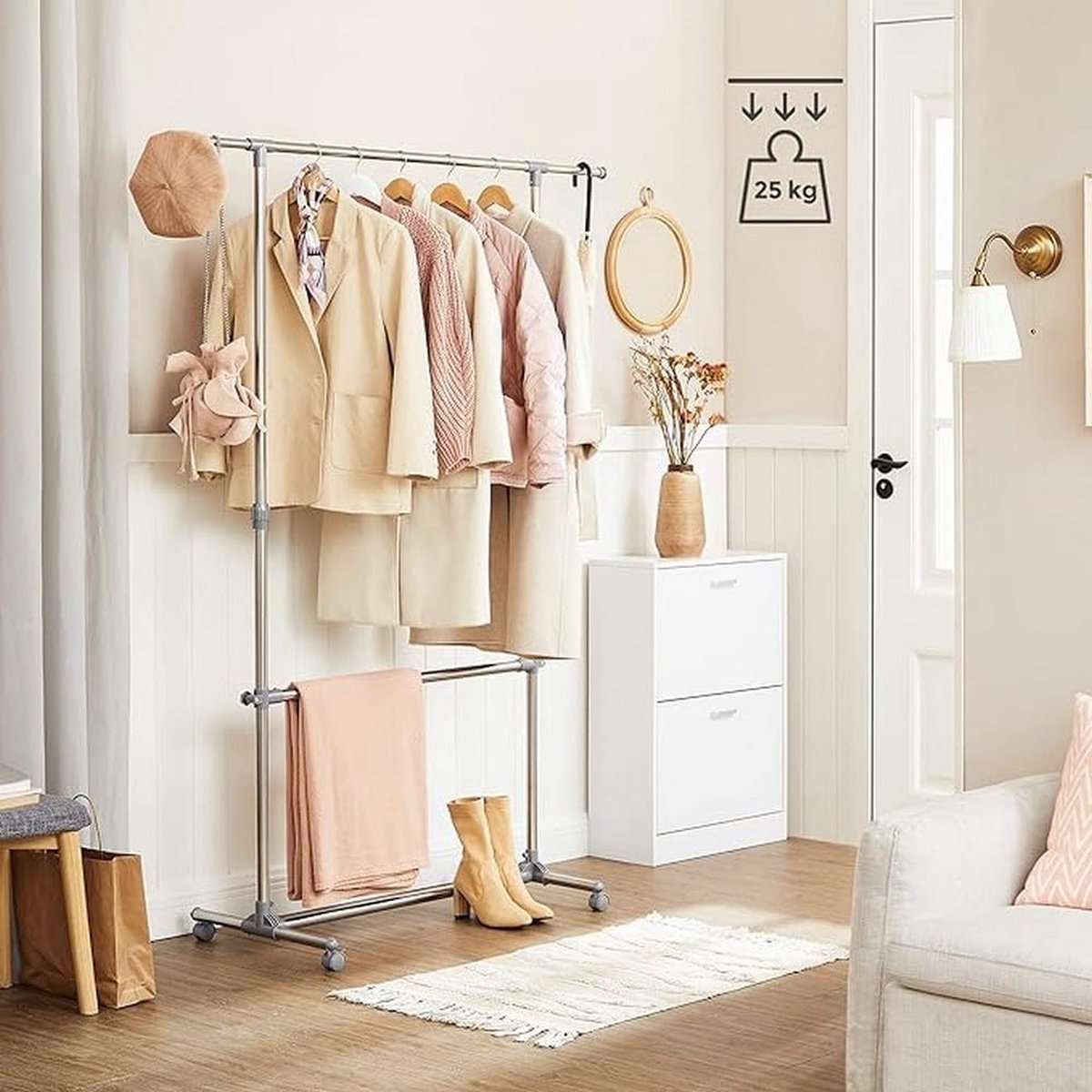Clothing rack on 4 wheels - up to 90 kg, very stable - height adjustable