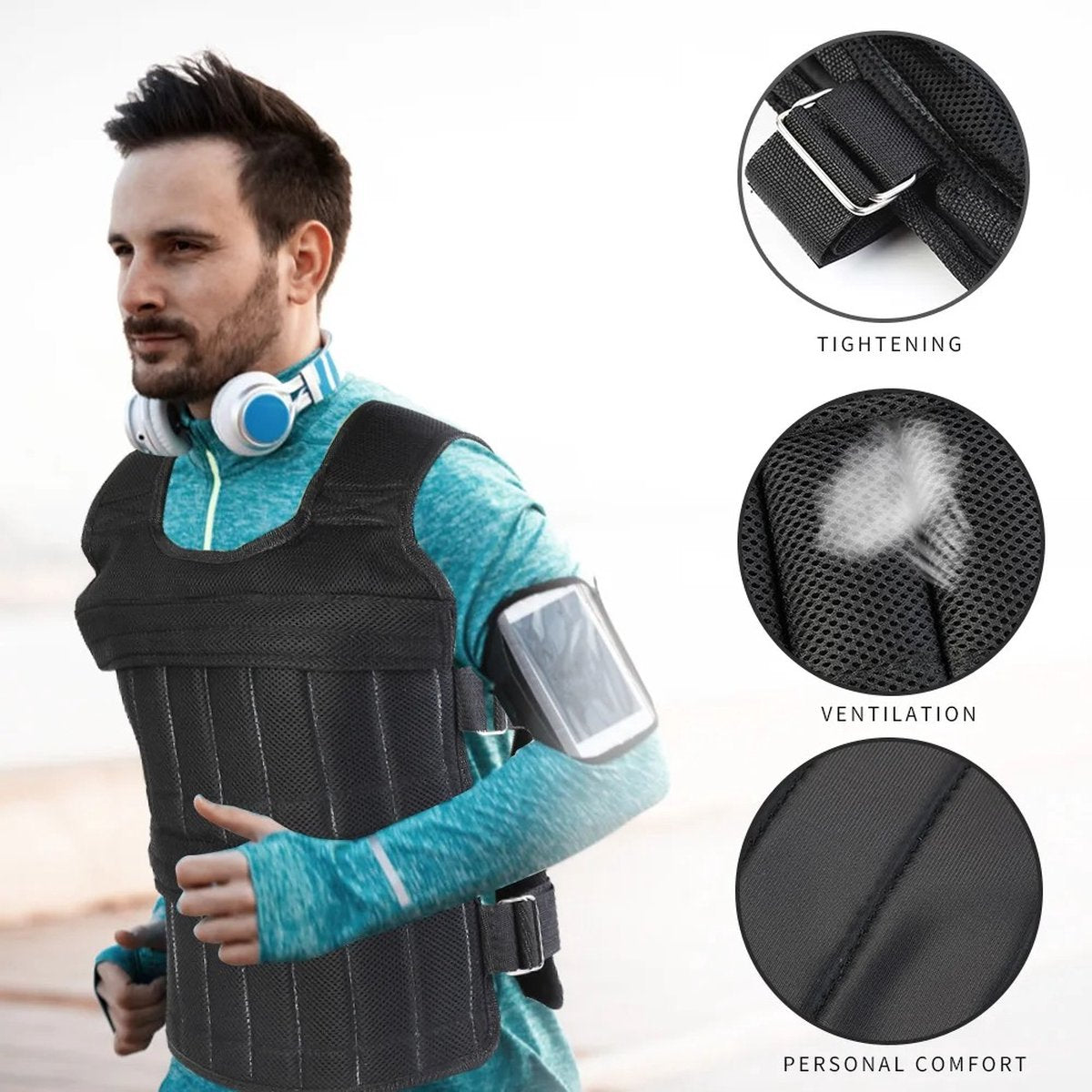 Weighted Vest - 1-50kg Gewichtsvest - Trainingsvest - Hardlopen - Verstelbaar - Calisthenics - Zwart - (Zonder Gewichten)