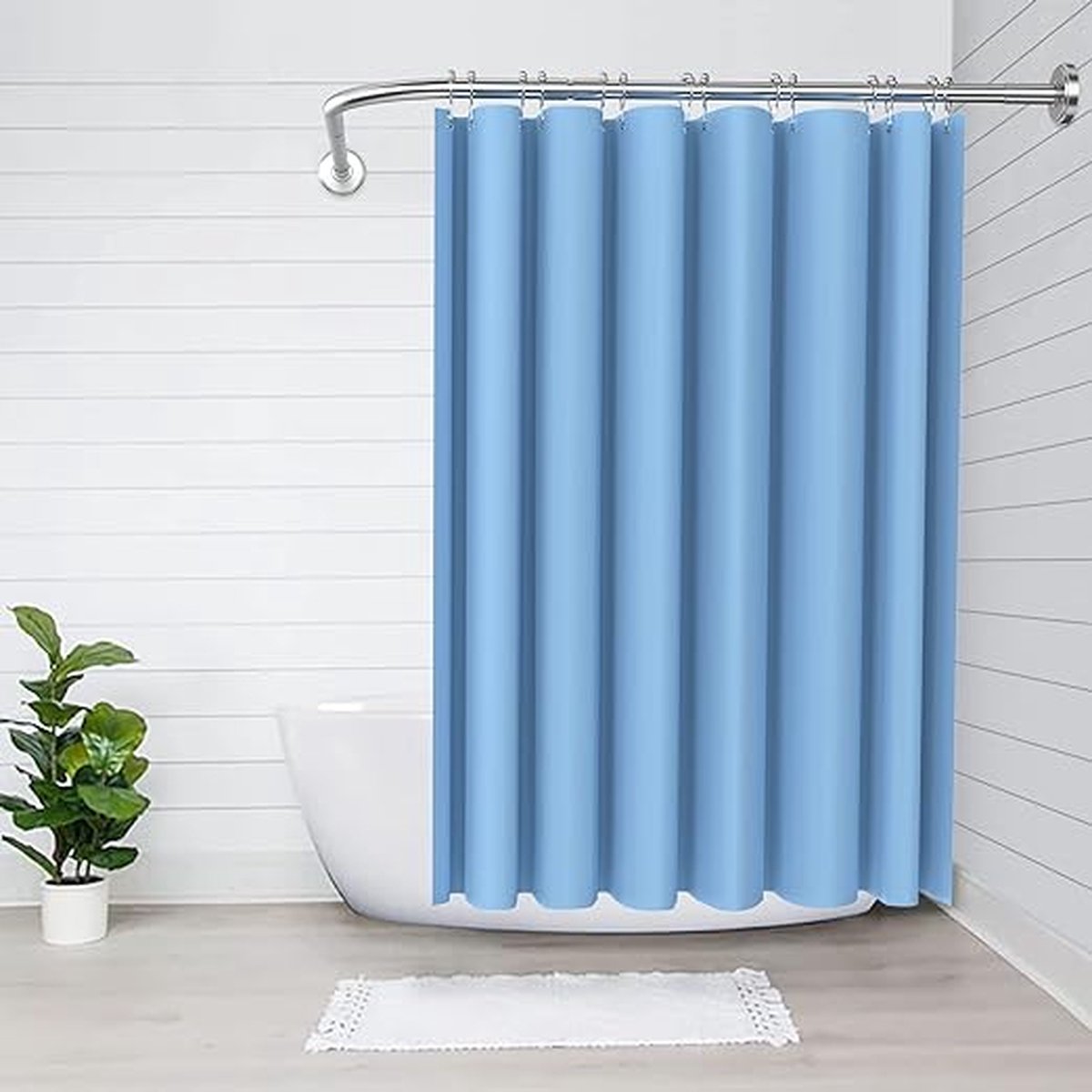 Douchegordijnstang Verstelbaar L-vormig incl. 24 ringen, douchegordijnhoekstang zonder plafondbevestiging uitschuifbaar, roestvrij, boorinstallatie, bad & douche (zilver, 90-120×90-120cm)