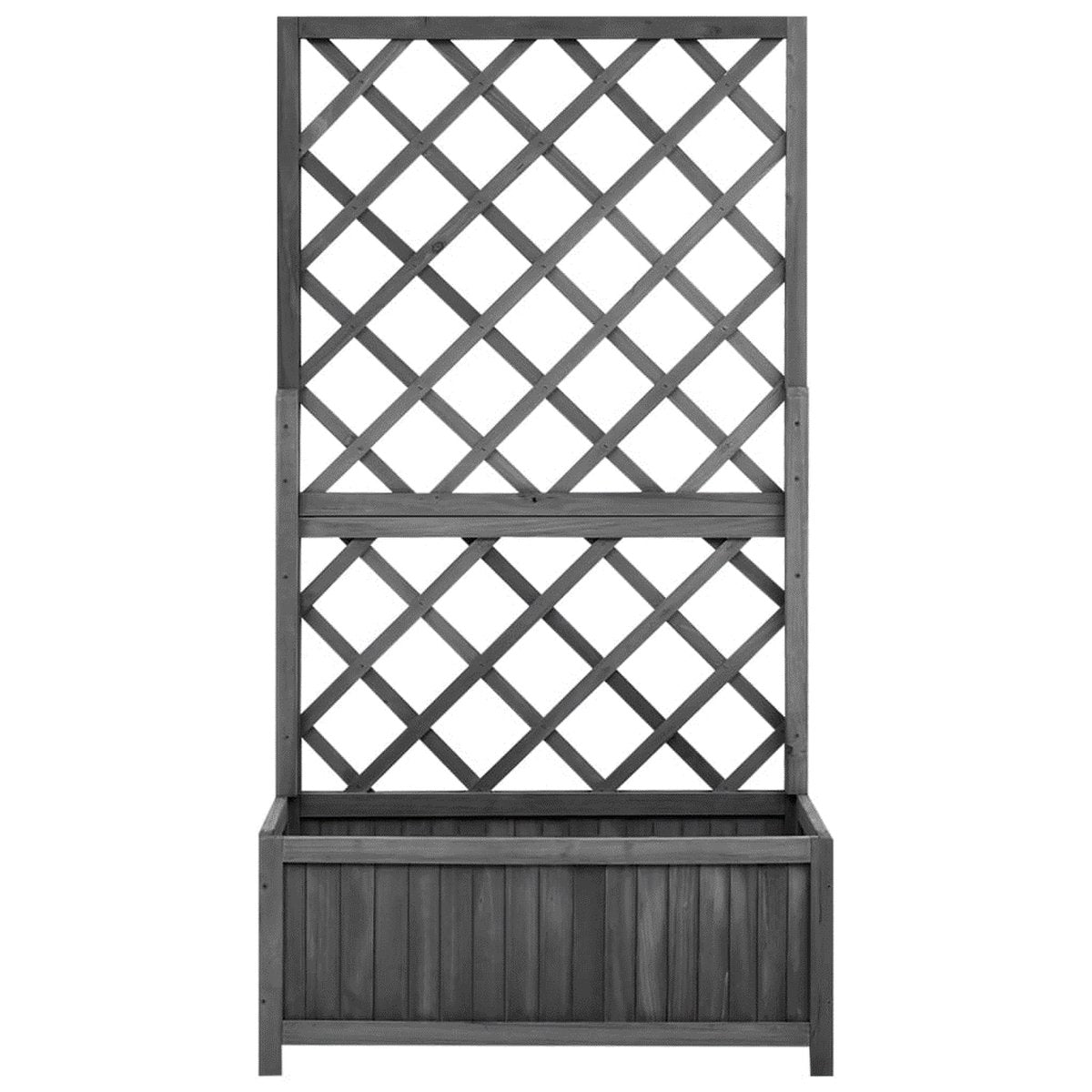 Plantenbak met rek - Latwerk - Bloembak - Klimplanten - Massief Vurenhout - Zwart | 70 x 30 x 135