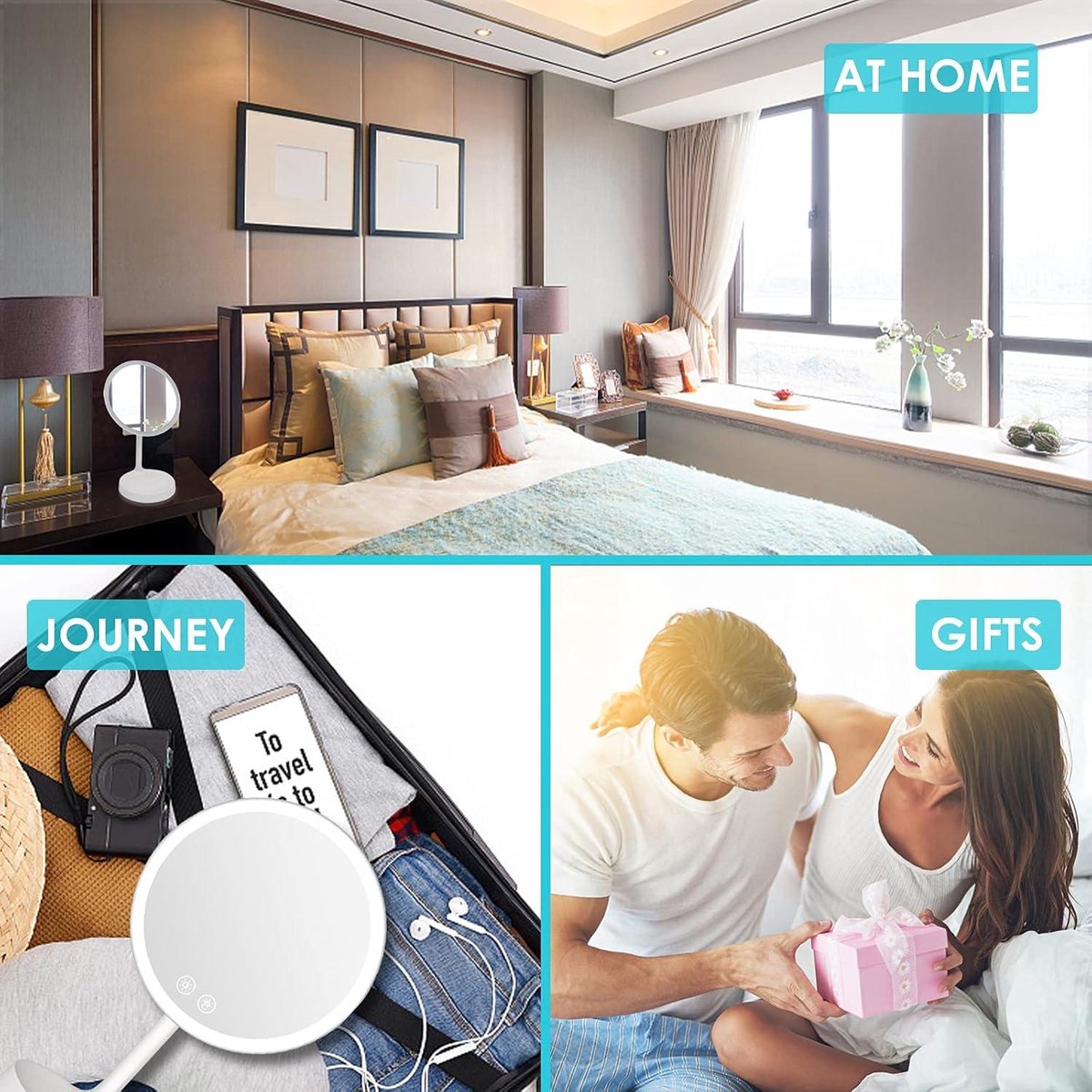 Make-upspiegel met LED-verlichting en aanraakschakelaar - Staande spiegel met lades en USB-voeding - Dimbaar en draaibaar