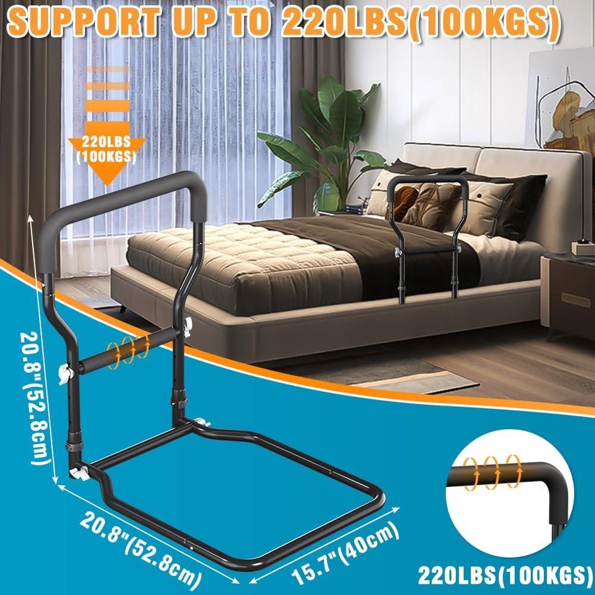 Safety Rails for Seniors and Adults - Height Adjustable - Fits All Beds - BeneCane Bed Rail