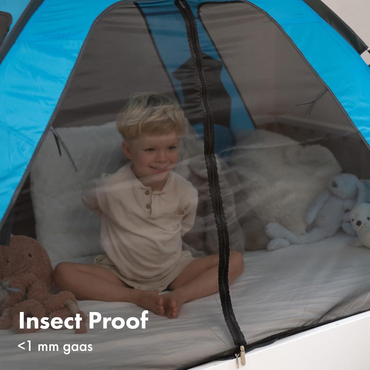 Deryan Bedtent - tweepersoons klamboe - muggentent voor bed - insectenbescherming - compact en lichtgewicht - 200 x 90 x 110 cm - reismuggennet - blauwe draagtas Klamboe