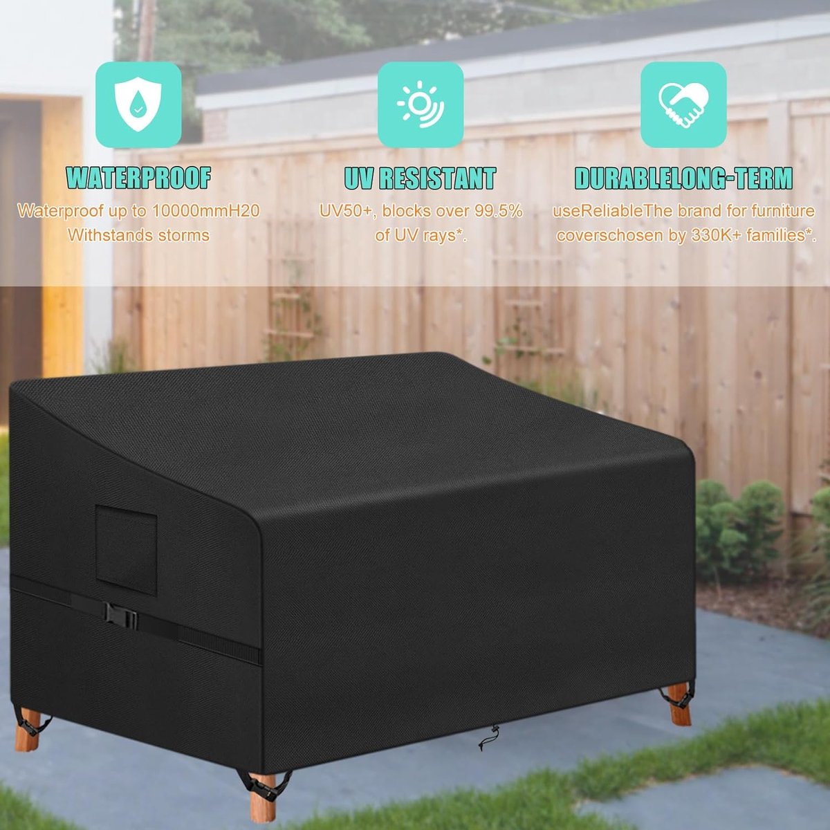 Tuinbankhoes, 3-zits en buitentuinbankhoes, beschermhoes voor tuinmeubelen, 420D Oxford stoffen hoes voor tuinbank, waterdicht, winddicht, UV-bestendig, 163 x 66 x 63/89 cm