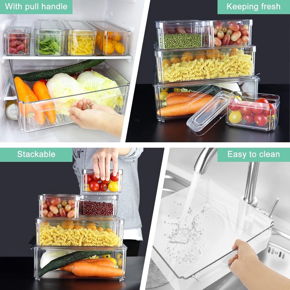 Refrigerator Organizer Bins, Clear Organizer Bins for Refrigerator Storage in Kitchen, Pantry, Laundry Room, Bathroom, Set of 10