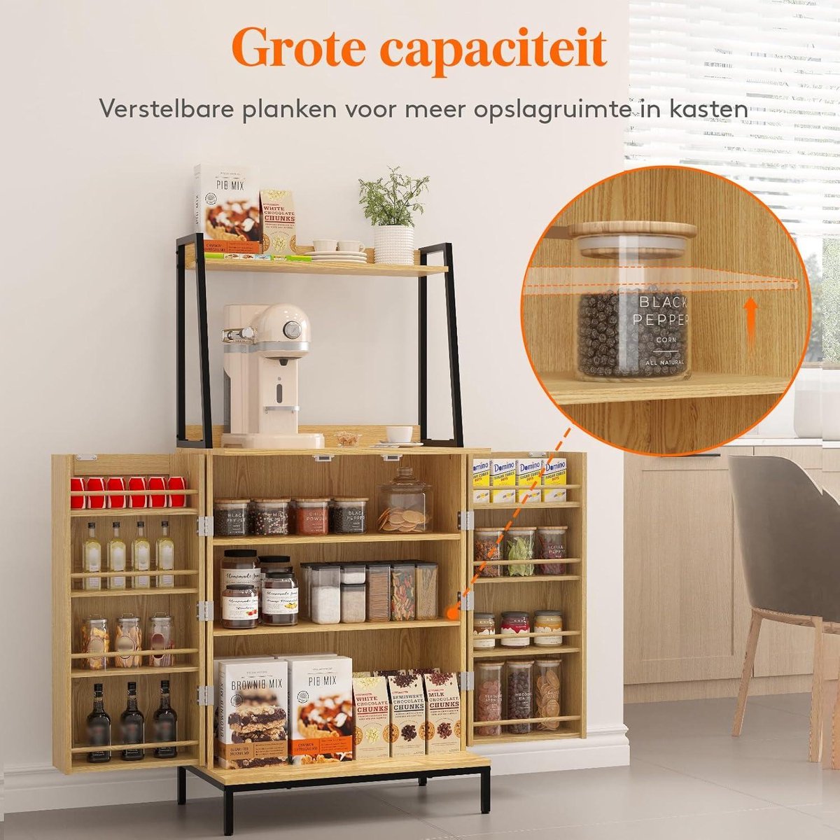 49.6" Kitchen Pantry Rattan Doors Adjustable Shelves Microwave Stand Coffee Bar Cabinet Natural microwave cabinet