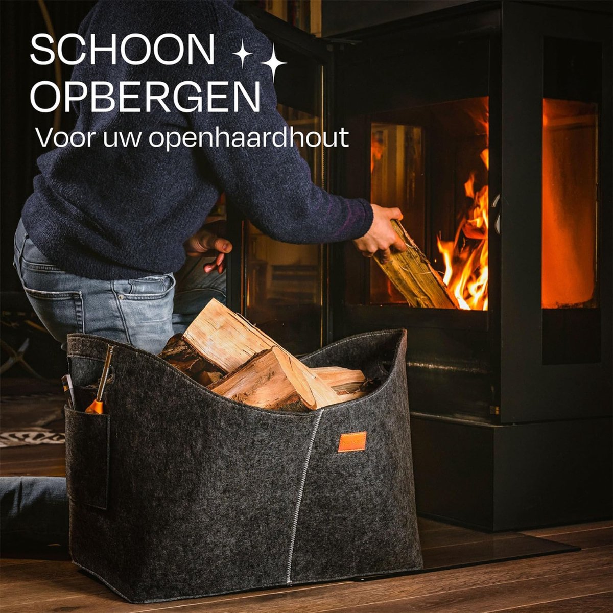 Firewood Basket - Sturdy & Durable - Dark Gray - 100% Guarantee Firewood Basket Fireplace - Fire Log Bag