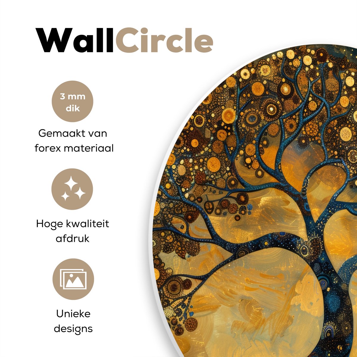 WallCircle® Wandcirkel 60x60 cm - Muurcirkel Boom - Industrieel - Abstract - Geel - Planten - Maan - Natuur - Muurdecoratie cirkel woonkamer - Wanddecoratie slaapkamer - Kamer decoratie accessoires - Ronde schilderijen binnen