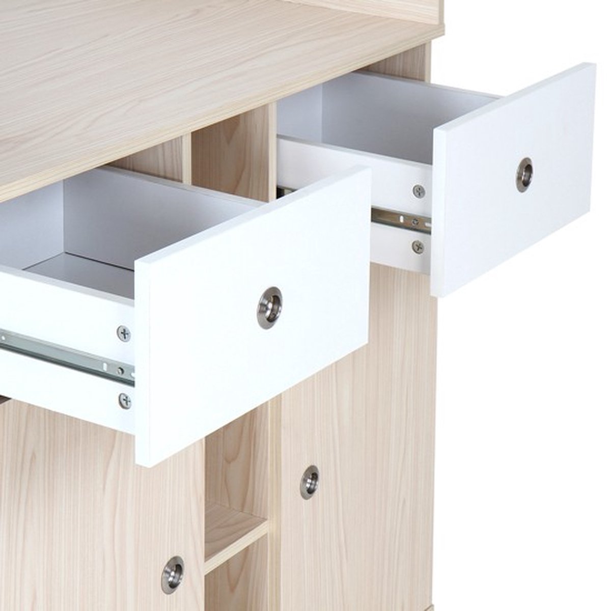 Infantastic - Babycommode met 2 grote lades en 5 vakken - Ladekast met Opbergruimte - Veelzijdig Omkleedmeubel met Organiser - 90x69x92 cm (LxBxH) - Eikenfineer