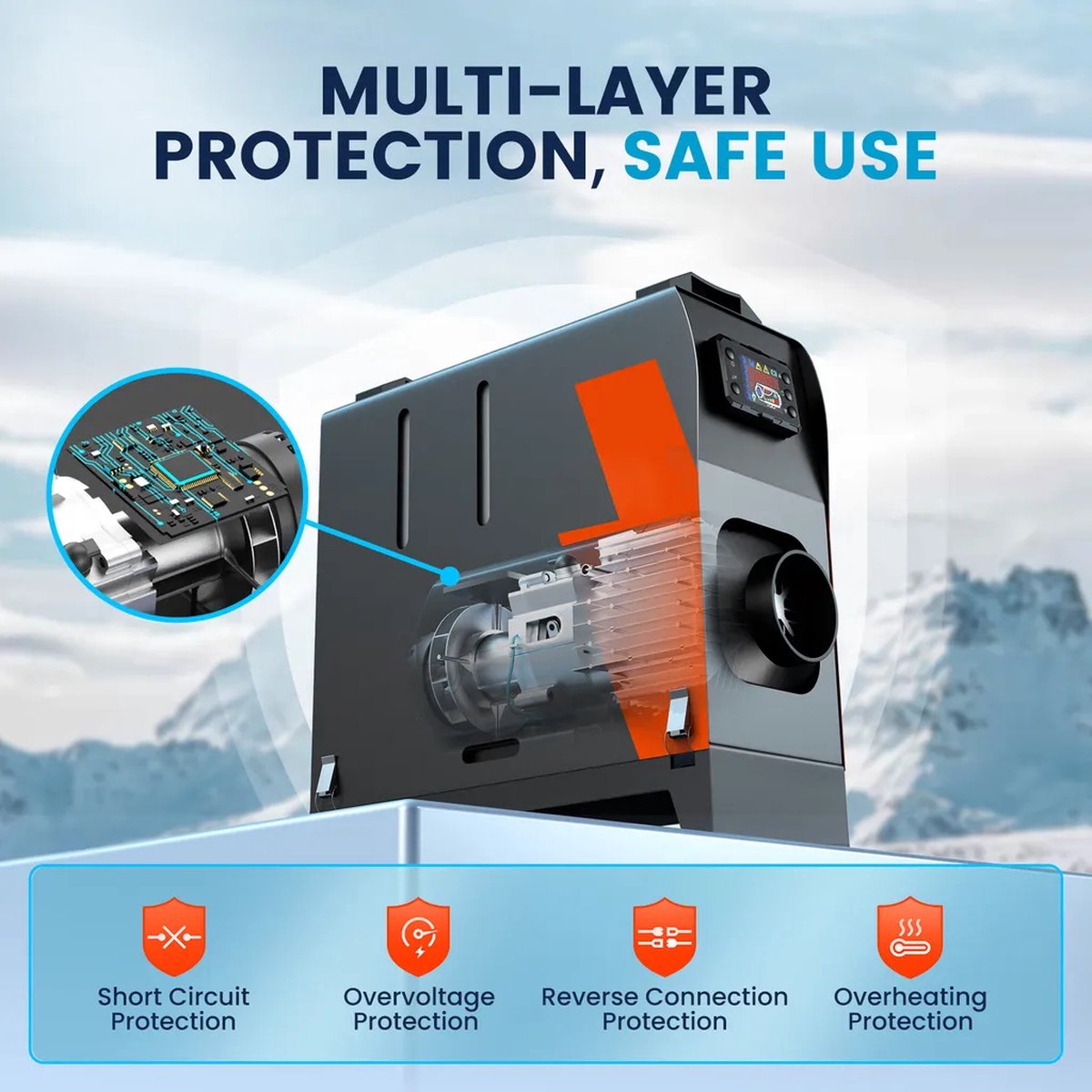 KROAK - Lucht Dieselverwarming Standkachel - 12/24V 5KW Luchtverwarmer - met LCD Display & Afstandsbediening - Zonder Bluetooth App Zonder Adapter