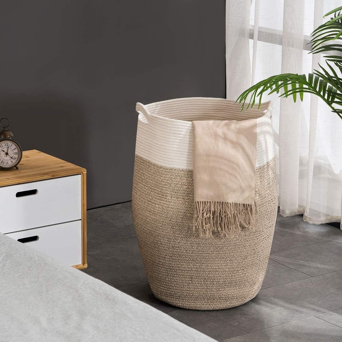 Wasmand Grote geweven katoenen touw mand voor wasgoed - Wasmand voor wasserette of slaapkamer - Hoogte 256 cm - Bruin. Waszak