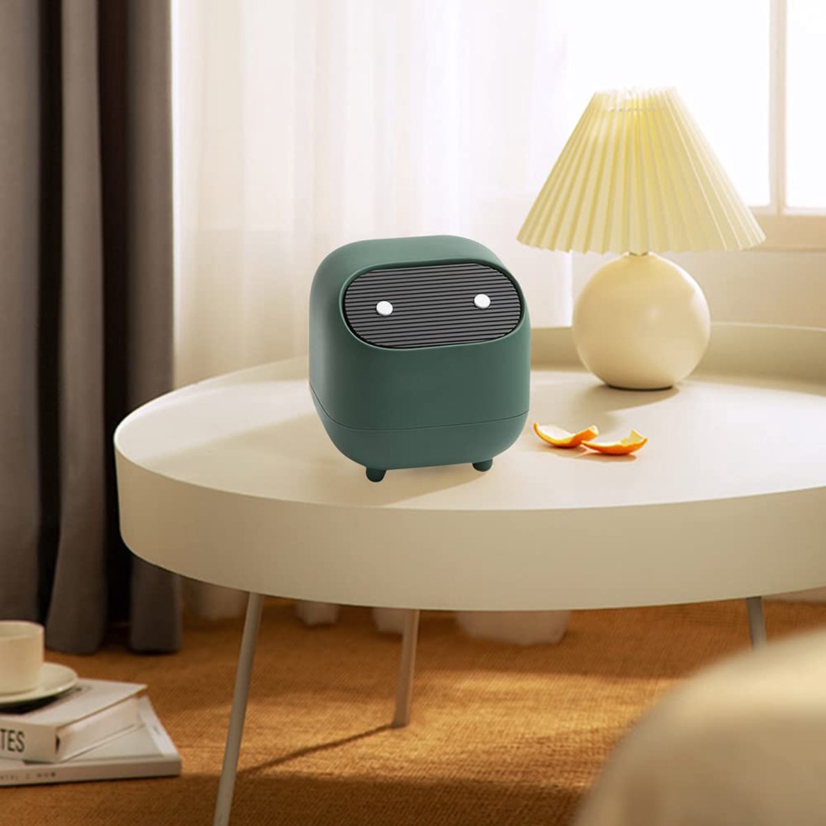Table Bin, Table Bin with Lid, Double Layer Small Trash Can Small Ninja Shaped Desktop Bin with Sliding Lid, Odor Isolation for Kitchen, Bathroom, Desk