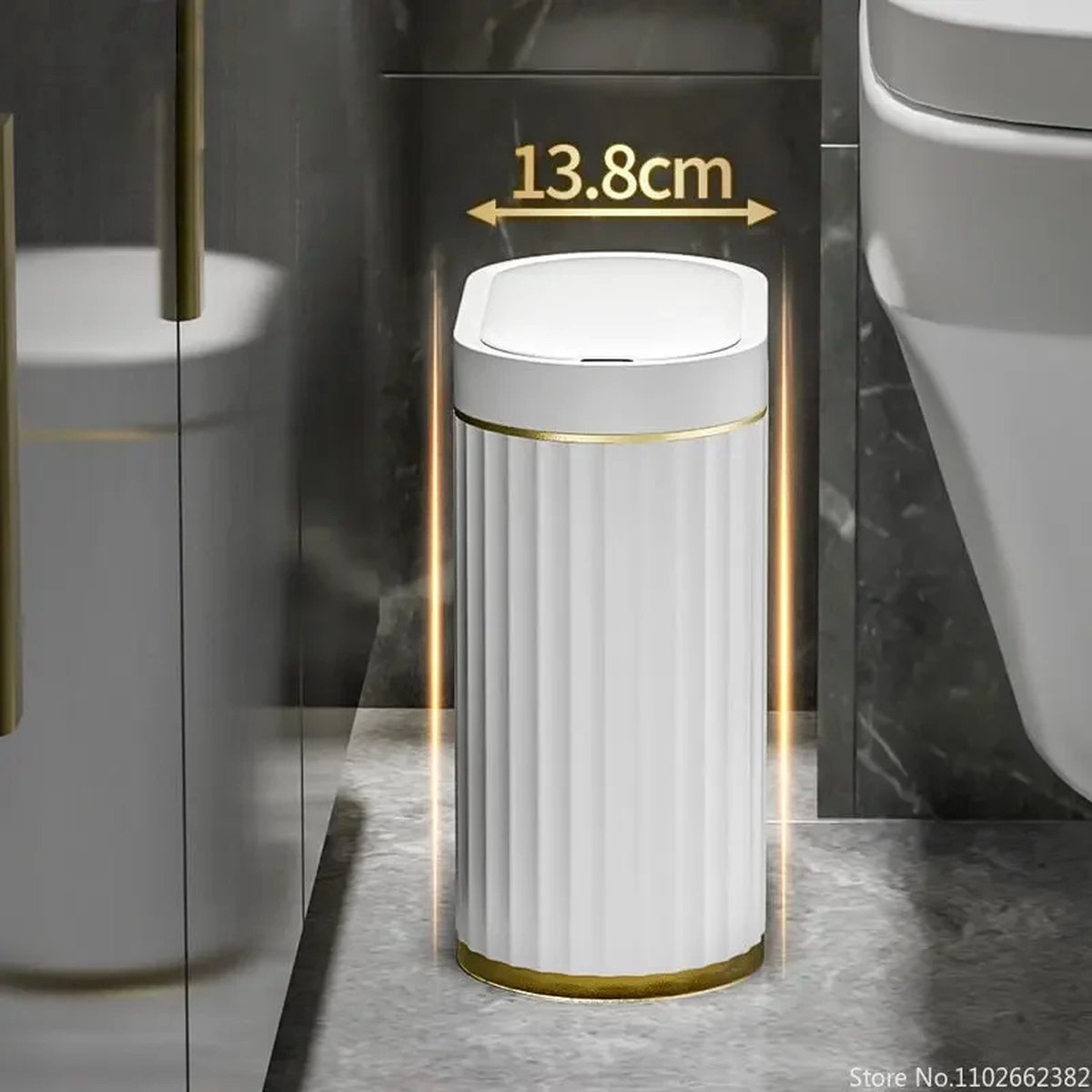 9l Slimme Prullenbak - Wit - Goud - Waterdicht - Bewegingssensor - Stijlvol - Compact - Geruisloos - Oplaadbaar - Keuken - Badkamer - Automatische Sensor