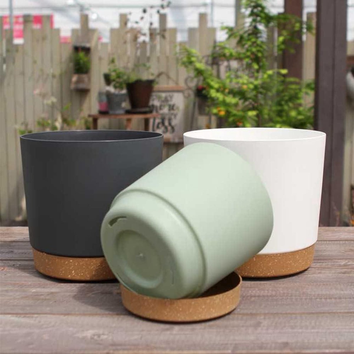 Plant Potten Moderne Plantenbakken 165cm hoog - Met Afvoergaten en Afneembare Schotel - Plastic Bloempotten voor Huis Tuin Vensterbank - Donkergrijs Set van 6