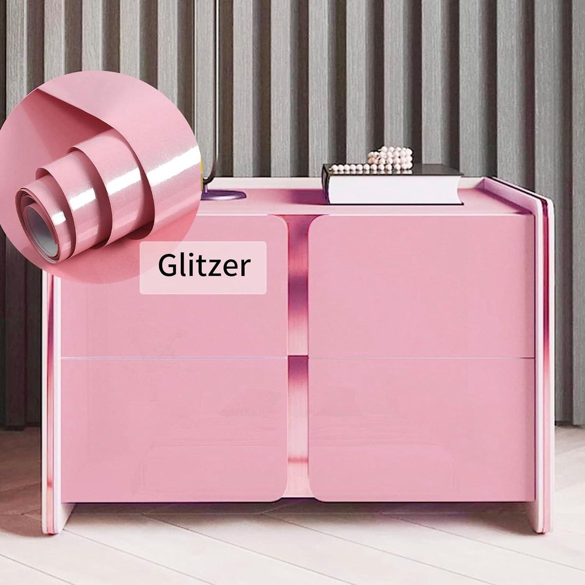 Roze glitter plakfolie 60 cm x 5 m - Meubelfolie hoogglans - Zelfklevende folie - Waterdicht vinyl - DIY decoratieve folie