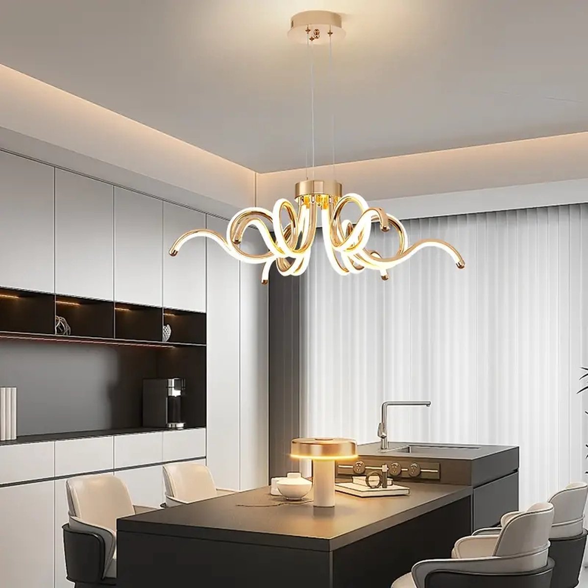 LuxiLamps - Spider Hanglamp - Goud - 60 cm - Kroonluchter - Licht In 3 Kleuren - Boven De Eettafel - LED Kroonluchter Verlichting - 50W