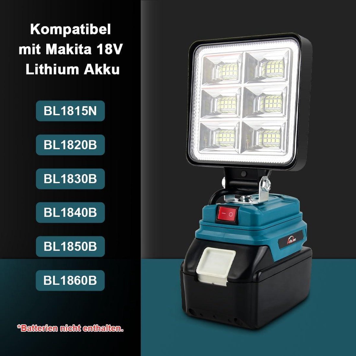 18 V 50 W draadloze schijnwerper - Batterijlamp Makita - USB-opladen - Draagbare LED-werklamp - Autoreparatie - Thuisverlichting - Camping - Vissen - 10 cm