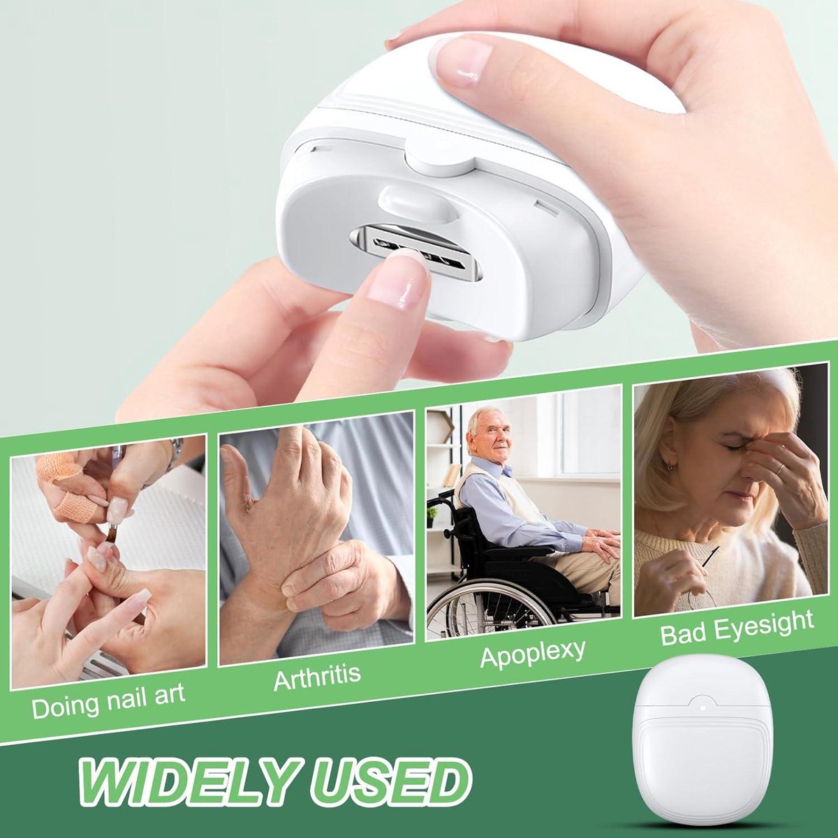 Automatic Nail Clipper with Light USB Rechargeable - Electric Nail File for Kids, Elderly, Adults
