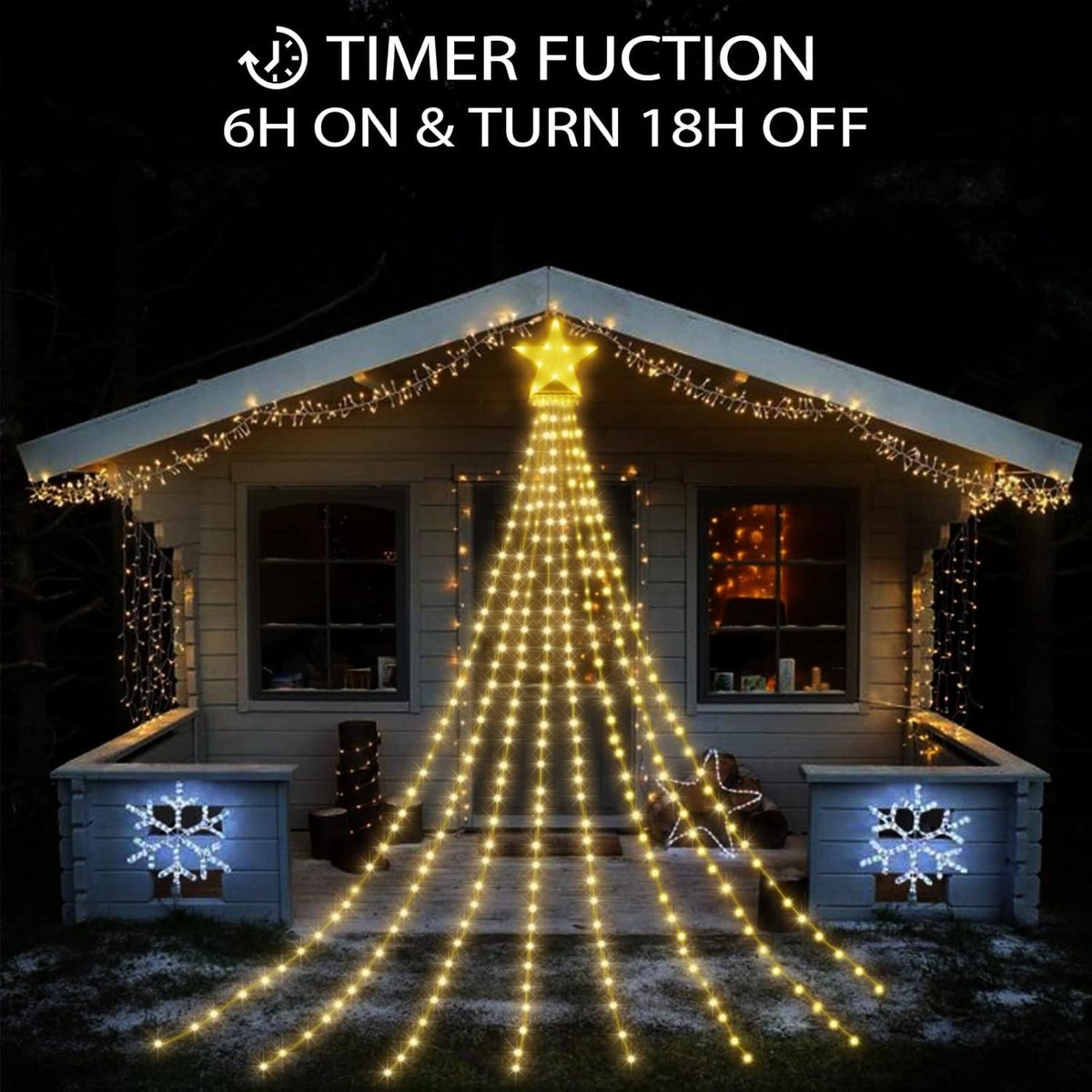 Christmas Lights Outdoor - Christmas Tree Light Chain 298 LEDs Star Blanket Light Pyramid 8 Modes Memory Function Timer IP65 Waterproof (Warm)