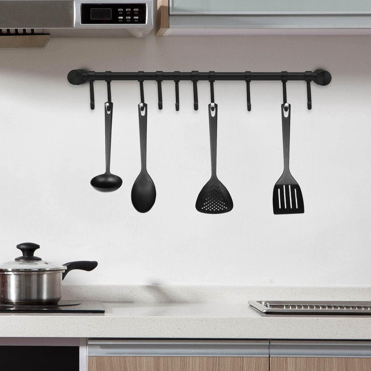 Roestvrijstalen ophangrail voor de keuken - 10 beweegbare haken - 526 x 34 x 22 cm - keukenreling - haakrail - keukengereistang - bekerhouder muurhouder keukenstang