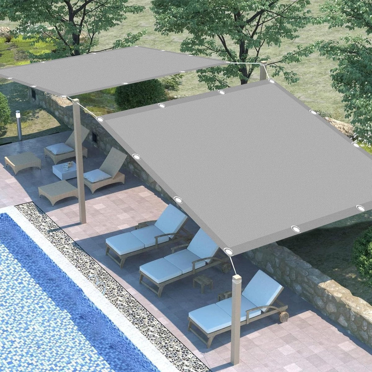 Waterproof rectangular sun sail, 1.5 x 2 m, shade net including fastening cord, tarpaulin, waterproof, sun protection, balcony, no drilling, for balcony, terrace and garden.