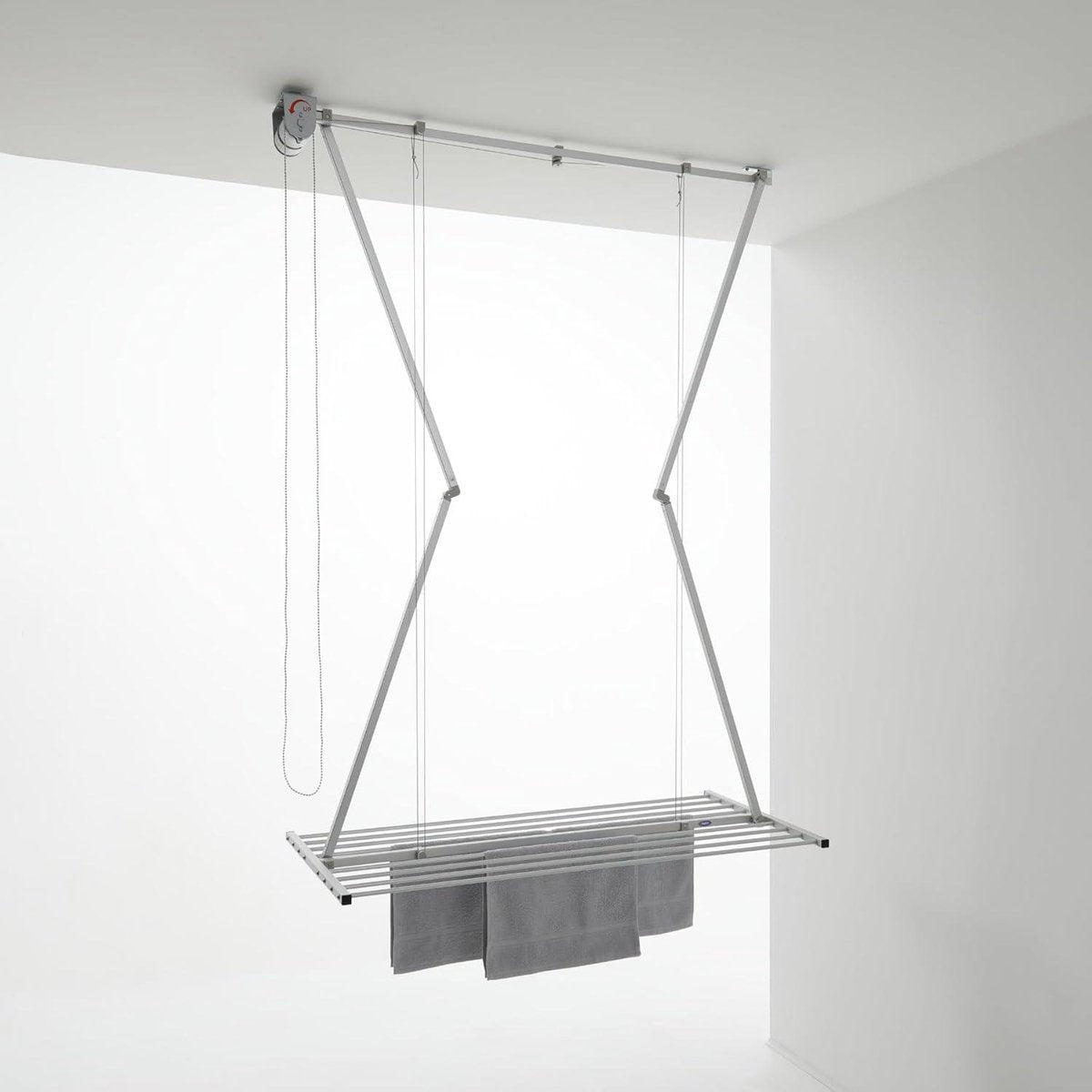 Space-saving foldable clothes drying rack for ceiling mounting - Grey 150 - Mini wall-mounted drying rack
