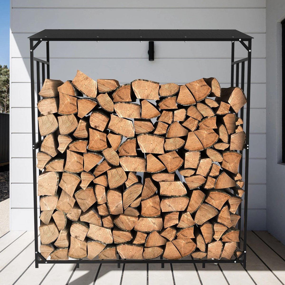 Firewood storage - Outdoor wood storage - With roof - Steel - Black - 157x60x177 cm - Max. weight 300kg - Wood storage - Firewood storage