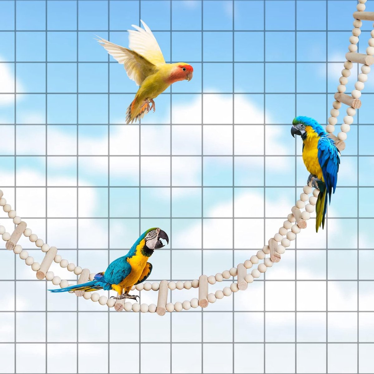 Vogelladderbrugspeelgoed, houten klimspeelgoed voor kleine dieren, vogelkooiaccessoires voor vogels papegaaien kaketoes pioenrozen Afrikaanse grijze ara's parkieten hamsters ratten (28 treden ladder) (157 cm)