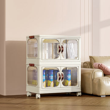 Opbergkast - Opvouwbaar - Opbergkasten met deuren - Met wielen - Opbergdozen - Opbergbox - Breedte 63cm - 2 lagen - Opbergen - Organizer - Opruimen - Keuken - Badkamer - Woonkamer - Slaapkamer