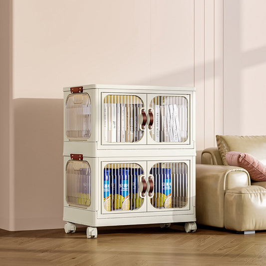 Storage cabinet - Foldable - Storage cabinets with doors - With wheels - Storage boxes - Storage box - Width 63cm - 2 layers - Storage - Organizer - Tidying up - Kitchen - Bathroom - Living room - Bedroom