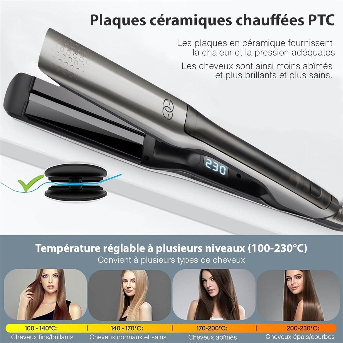 Steam Hair Straightener and Curler - Steampod Pro Platinum Edition - 10 Temperature Settings - Wide Plates