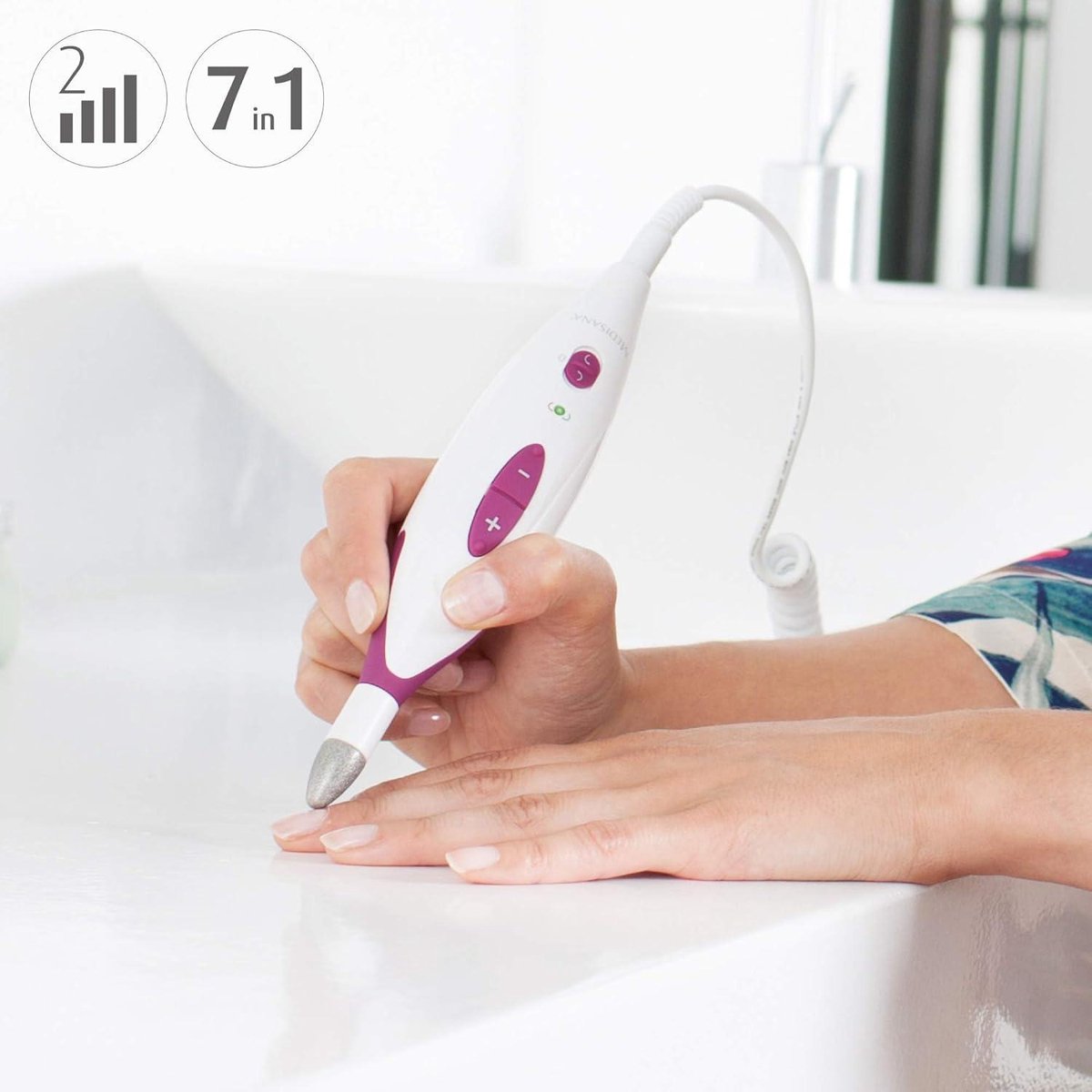 Manicureset Elektrische Manicure- en Pedicureset met 7 Nagelverzorgingshulpstukken - 2 Snelheidsinstellingen voor Nagels, Nagelriemen en Eelt