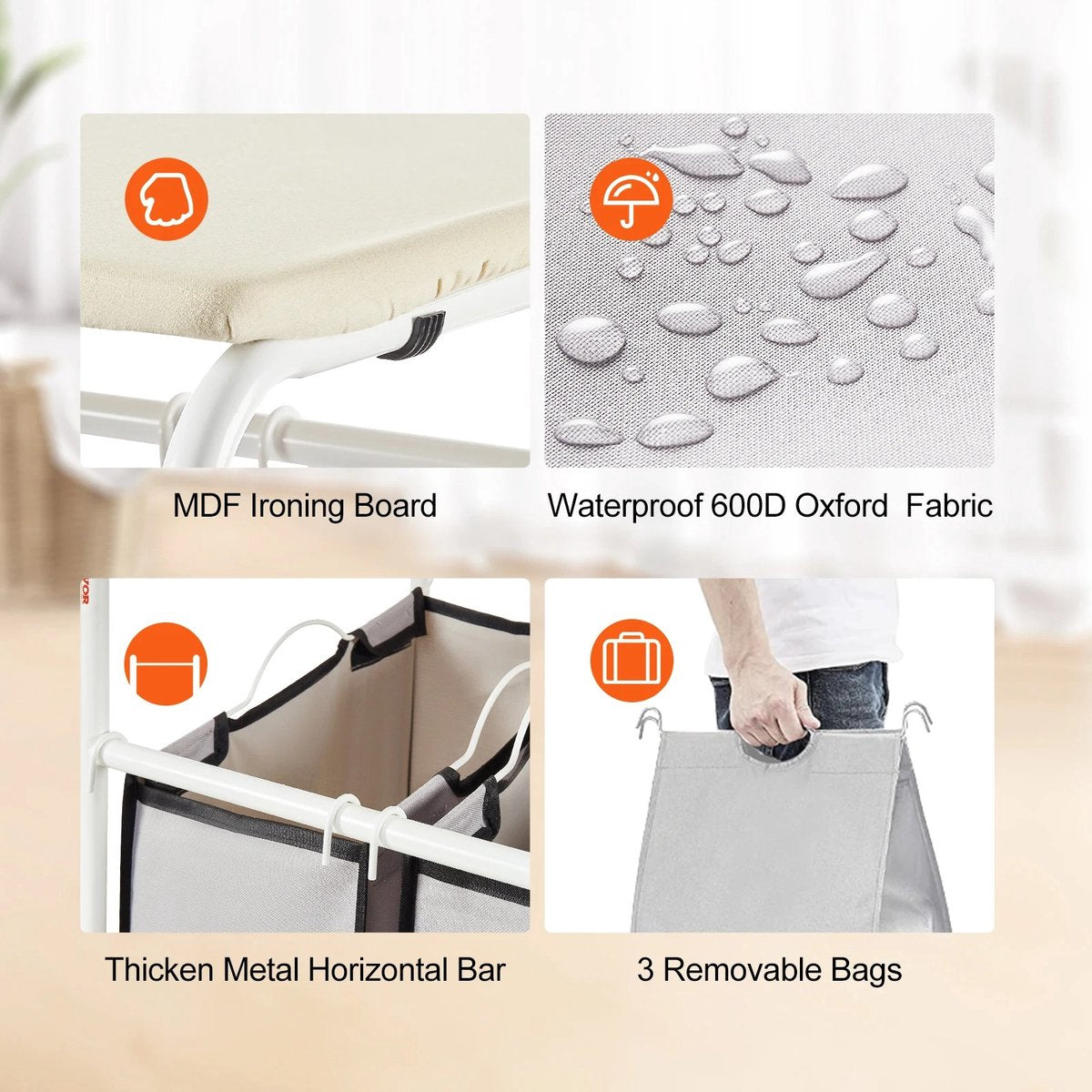Wasmand - Wasmand 3 vakken - Wasassorteerder - Inclusief Strijkplank