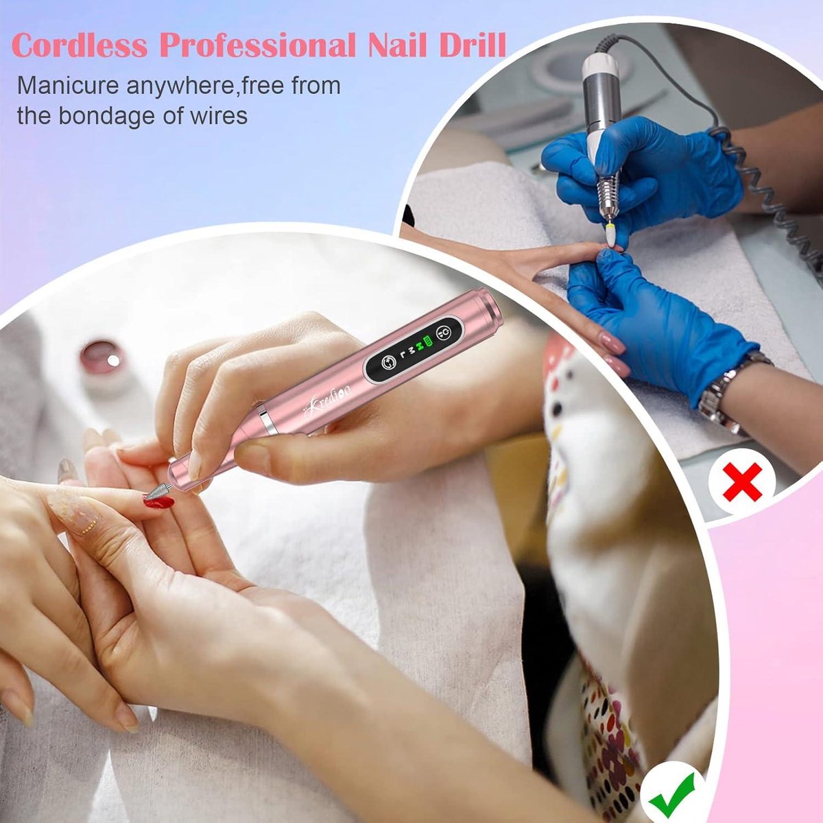 Nail Milling Cutter Draadloze Oplaadbare Elektrische Nagelfrees 20000rpm 10 Bit Pedicureset voor Nagelsriemen Shellac Acryl Gel Beginners - Kredioo