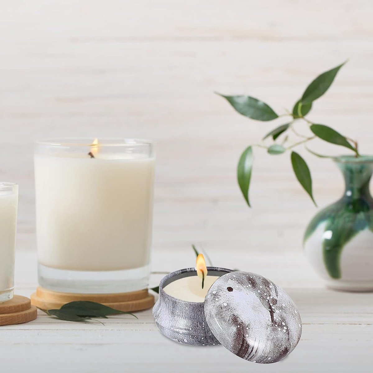 12 stuks metalen blikken, kaarsenblikken, gebaksdozen, koekjesdoos, kaarsglazen met deksel, mini-theedoos voor snoep, kaarsen, doe-het-zelf sieraden, voorraaddoos, feestgunst