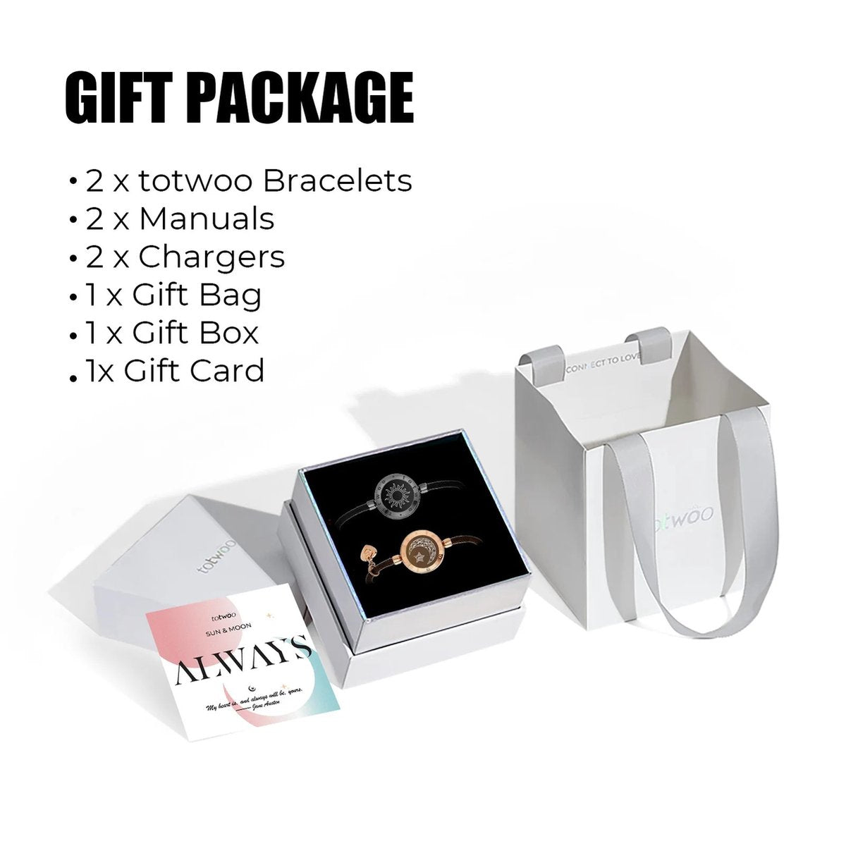 Twee Lange Afstand Touch Up En Tril Armbanden Voor Koppels, Lange Afstand Relatie Geschenken Slimme Zon & Maan Liefde Armband Valentijn Liefde Relatie Trouw Gadgets Met Prachtige Cadeau Box Doos Goud + Zwarte Armband