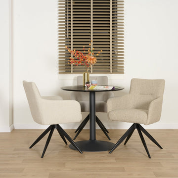 Eettafel Heeze - MDF - Zwart - Ø 80 cm en 75 cm hoog - Rond - Eetkamertafel - Keukentafel