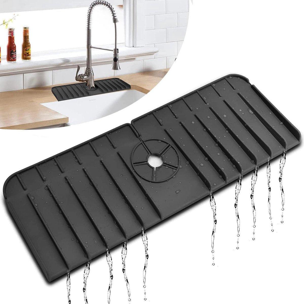 Kraanmat - Afdruipmat - Droogmat - Gootsteenmat - Duurzaam - Zwart - Geschikt voor kranen met een diameter van 3,5 tot 5 cm - Must-have voor in de keuken!