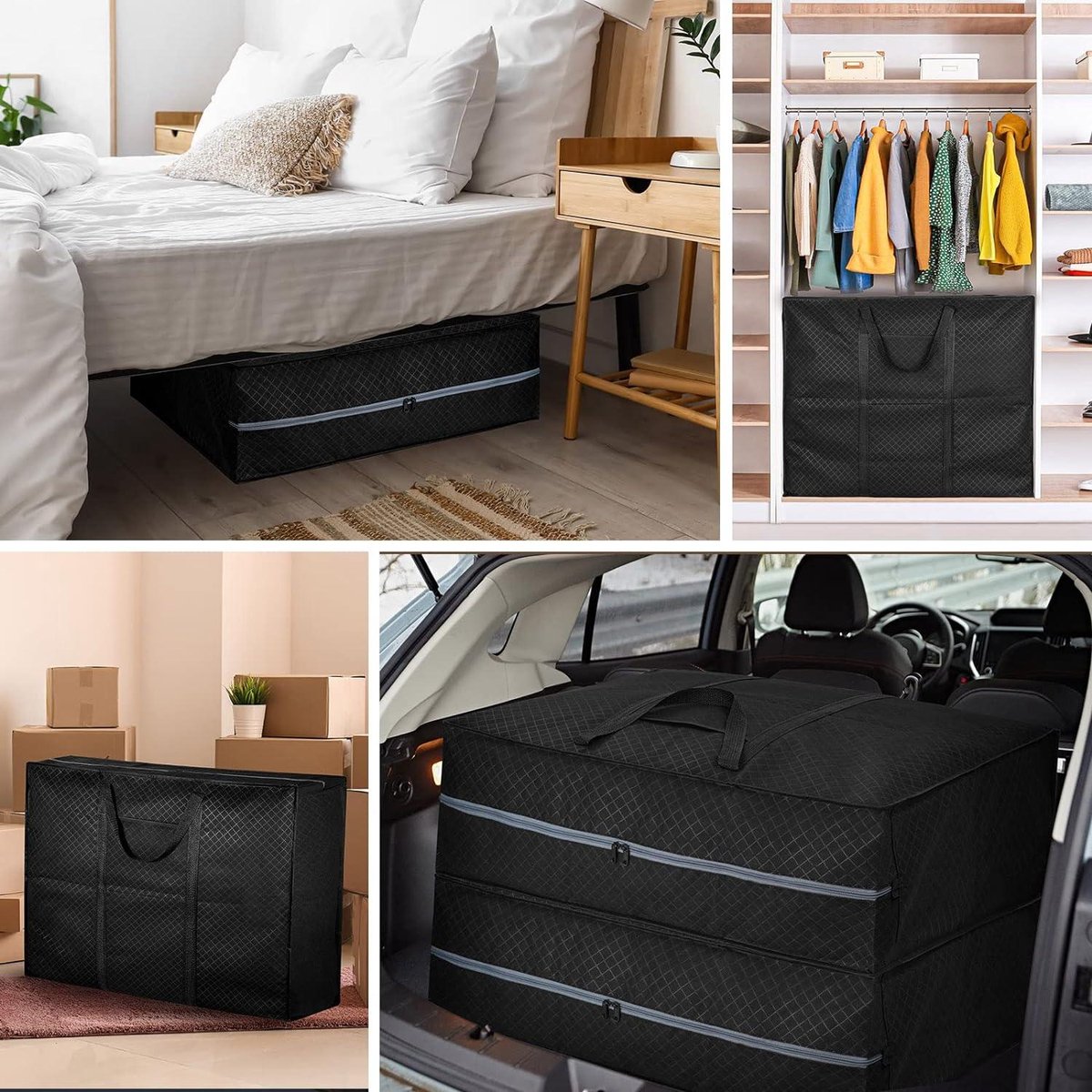 Extra grote opbergzakken voor verhuizen - 140L - opbergzak onder bed met ritssluiting voor kleding dekbed - reizen kamperen - opvouwbare verhuisdozen - groot sterk - zwarte lakens organizer