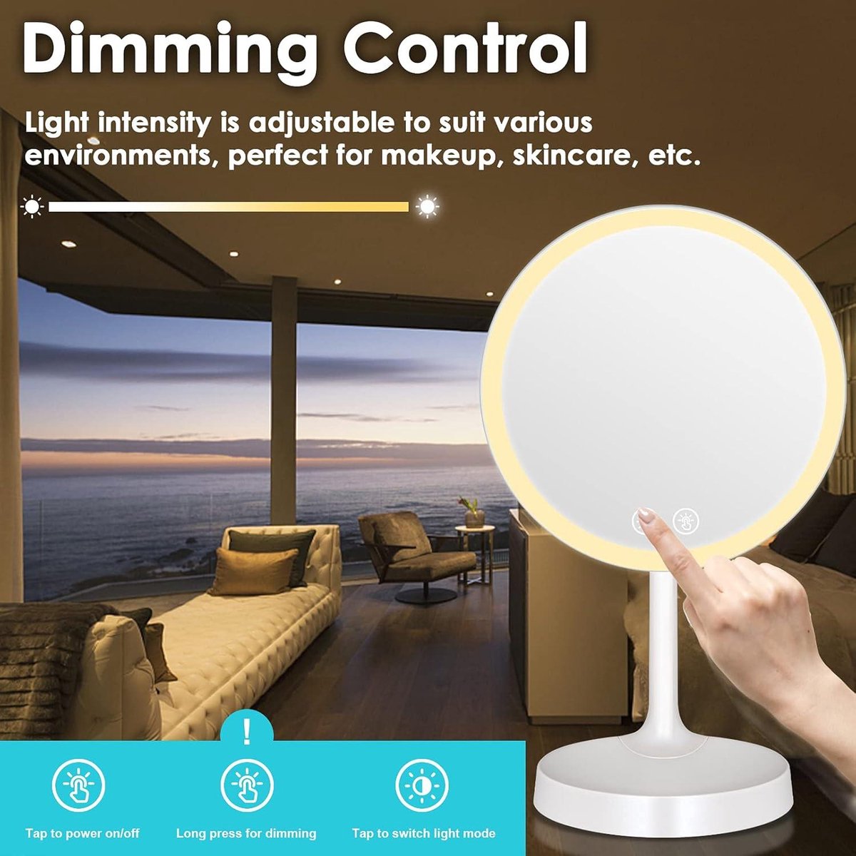 Make-upspiegel met LED-verlichting en aanraakschakelaar - Staande spiegel met lades en USB-voeding - Dimbaar en draaibaar