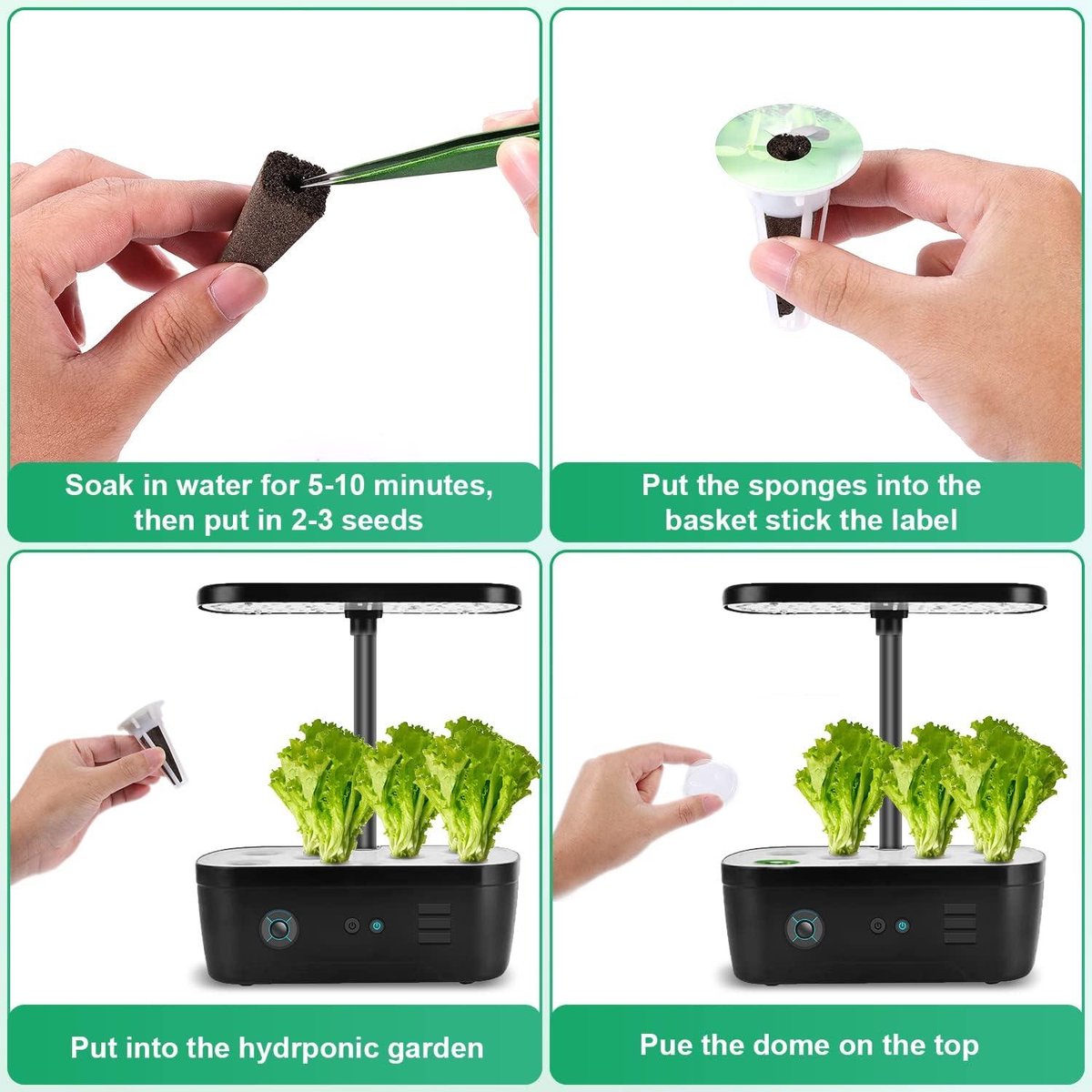 Seed Pod Kit for Hydroponic Growing System - 122 pcs - Includes 30 Grow Sponges, 30 Grow Baskets, 30 Grow Domes and 2 100ml Plant Food Hydroponics System
