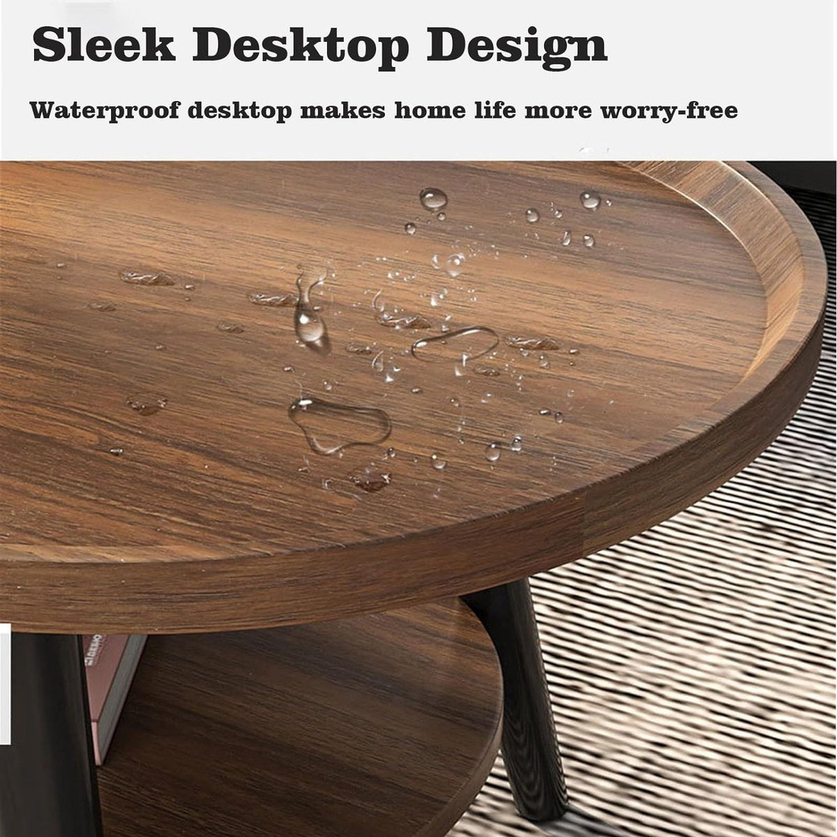 Houten bijzettafel, 2 niveaus, ronde salontafel met opbergruimte, ronde salontafel, woonkamertafel, nachtkastje voor kleine ruimtes, bijzettafel voor woonkamer, slaapkamer, H x D 48 x 40 cm