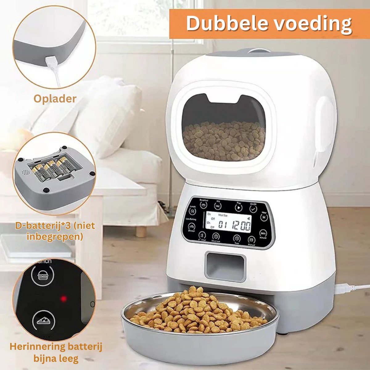 Goodivery - Voerdispenser Kat - Automatisch Kattenbak - Elektrische Kattenbak - Voederbak Kat Automatisch - Geen Wifi - 3.5L - Wit