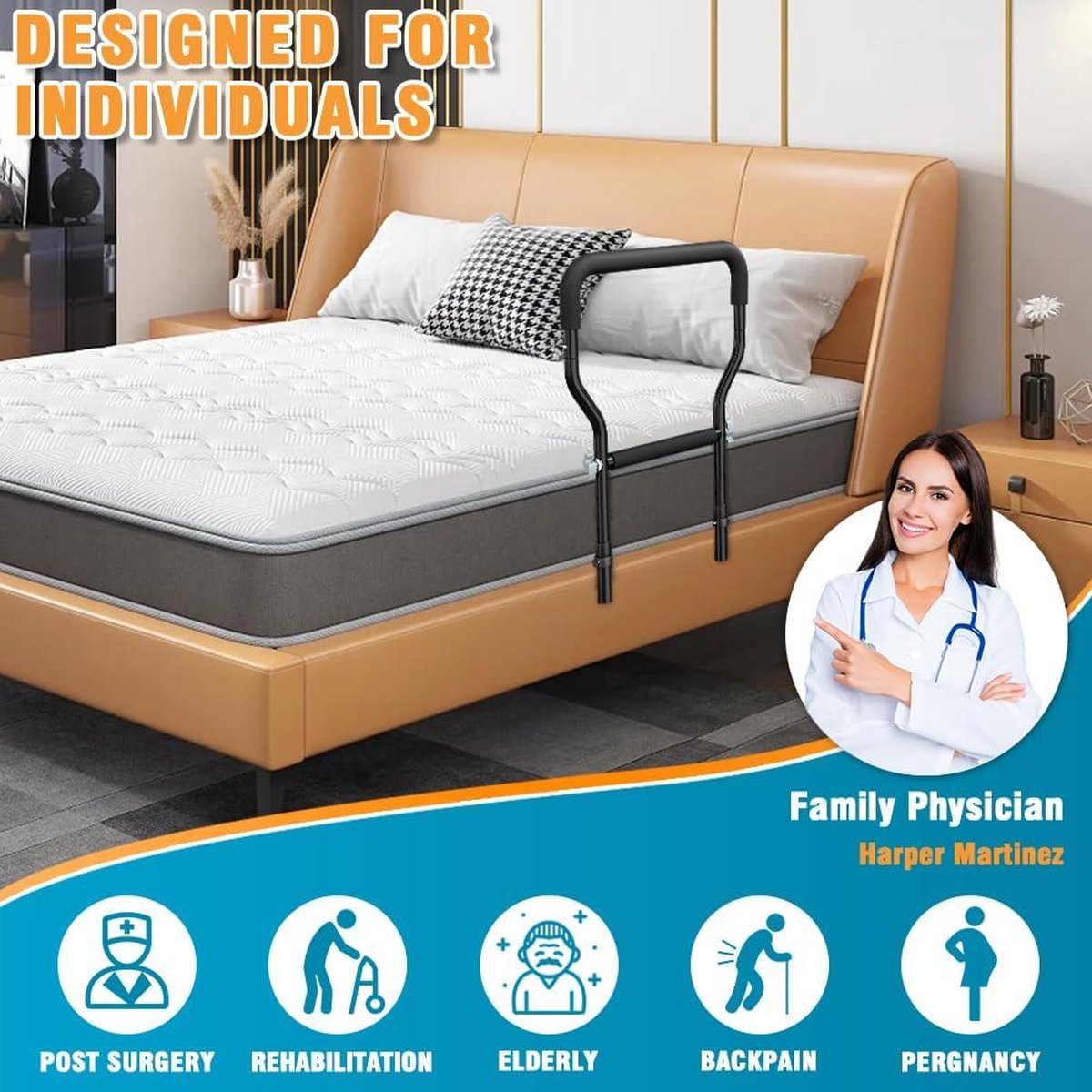 Safety Rails for Seniors and Adults - Height Adjustable - Fits All Beds - BeneCane Bed Rail
