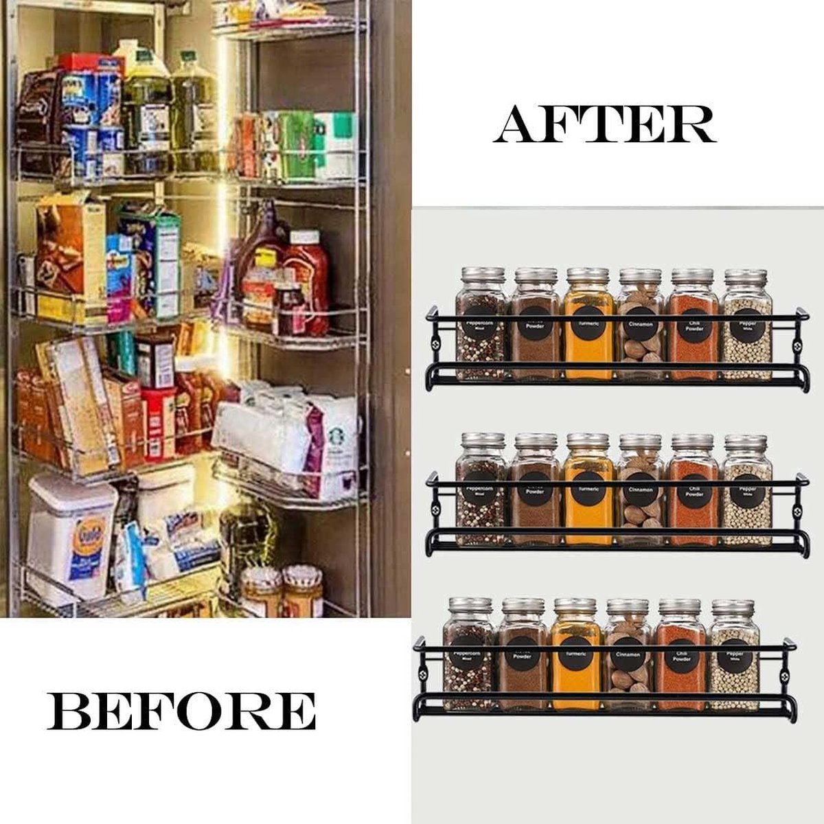 Metal black spice rack - hanging without drilling - wall kitchen rack for kitchen spices - 29 x 65 cm hangable spice rack