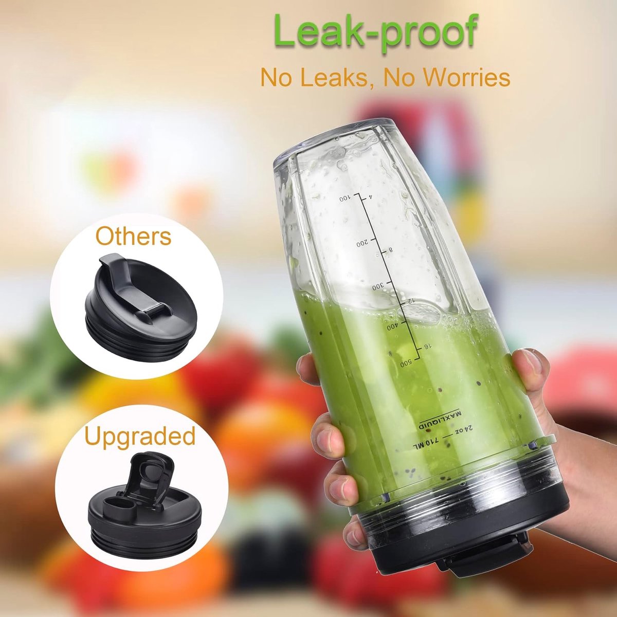 32oz/24oz Beker Geschikt voor blender voor Ninja, 1* 32 oz beker, 1* 24 oz beker, 1* bekerdeksel, 1* 7 Finnen Extractor-bladen Geschikt voor Nutri Ninja Auto iQ BN801 BL640-30 BL642-30 (4 stuks)