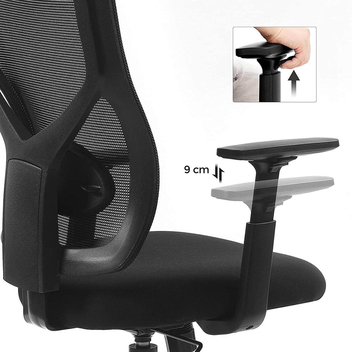 Ergonomic Office Chair with Wheels - With Adjustable Armrests - Office Chair for Adults - Office Chair - Black